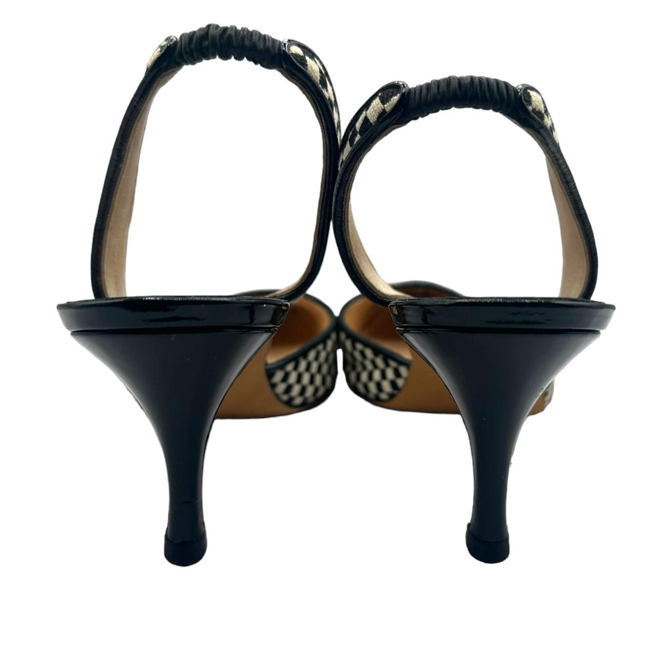 Manolo Blahnik Black White Checkered Slingback Heels