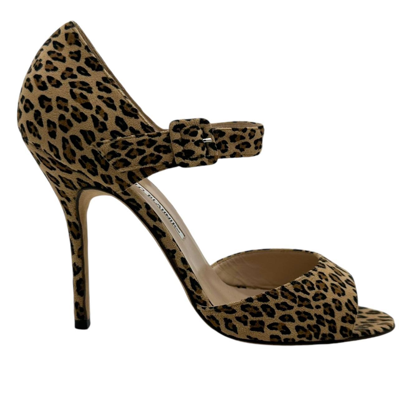 Manolo Blahnik Leopard Print Suede Heeled Sandals