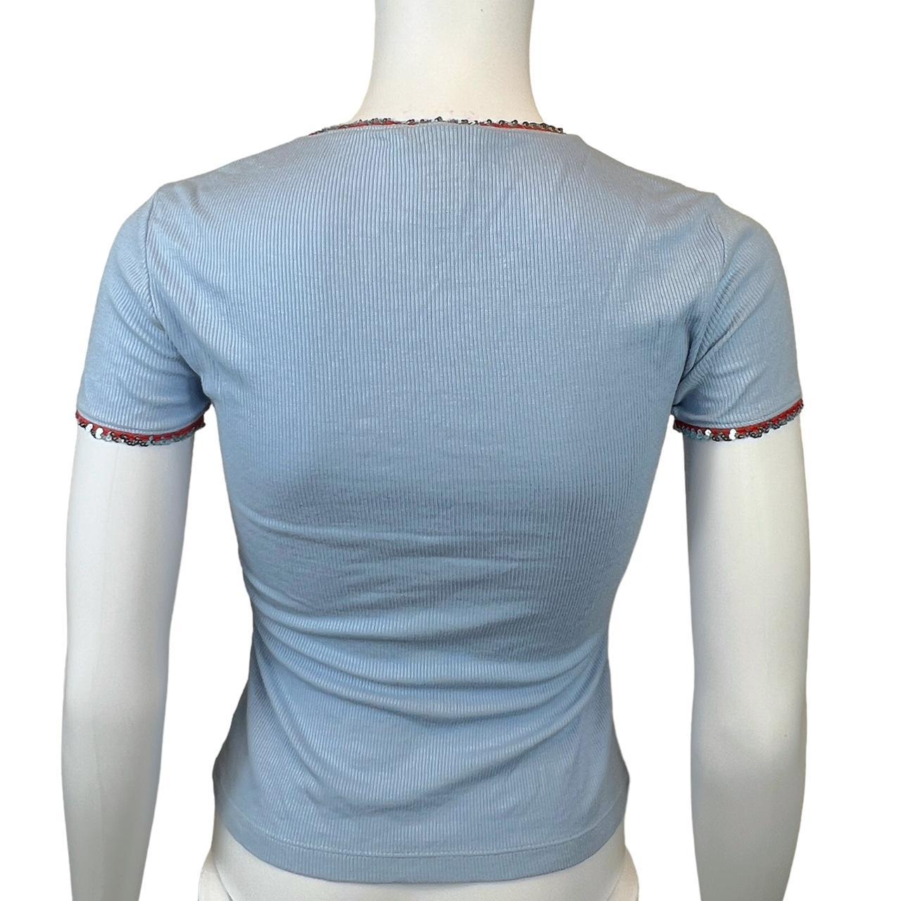 Dolce & Gabbana Light Blue Ribbed T-Shirt with Sequin Trim - Outfit Repeater