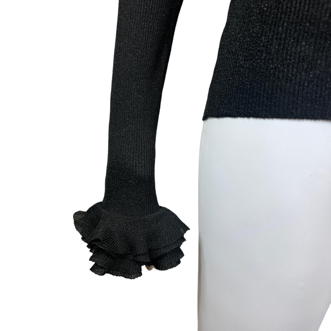 Gucci by Tom Ford F/W 2000 Black Lamé Knit Sweater with Ruffle Trim - Outfit Repeater