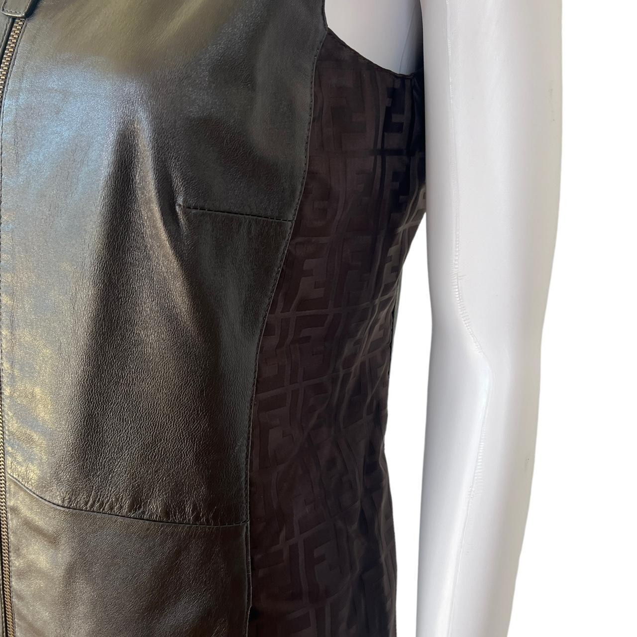 Fendi Mini Dress Brown Leather Zucca Print Fitted 1990s