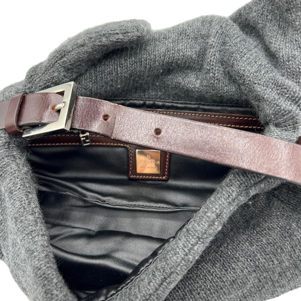 Fendi Gray Cashmere Knit Baguette Shoulder Bag