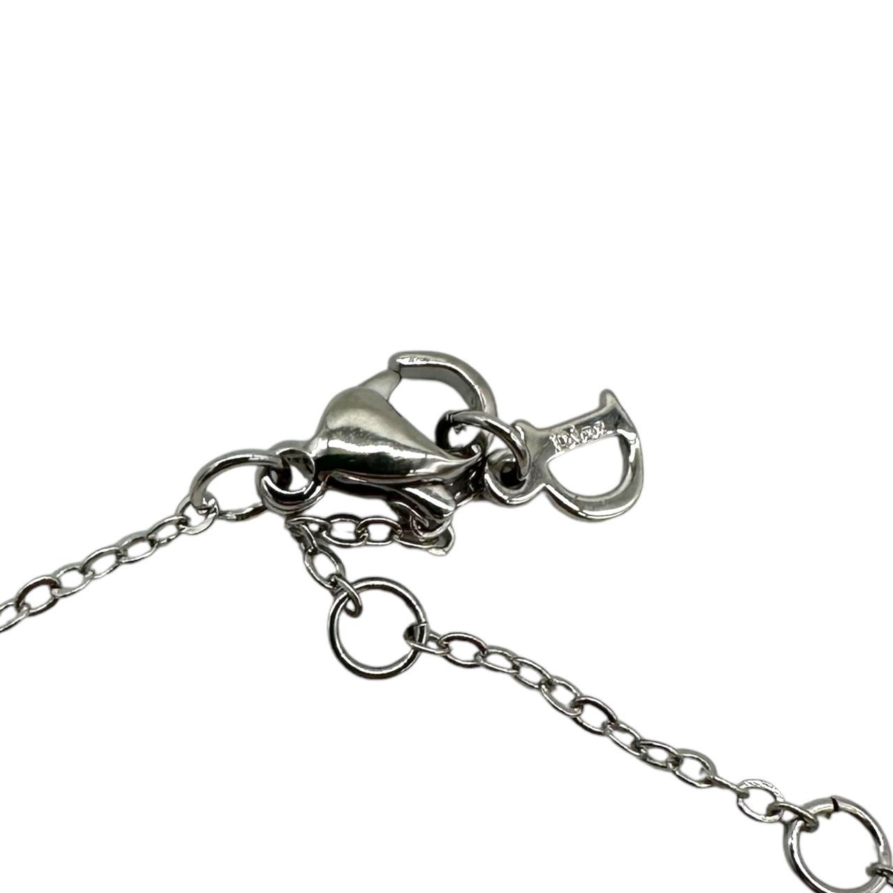 Christian Dior Silver Crystal Logo Charm Necklace