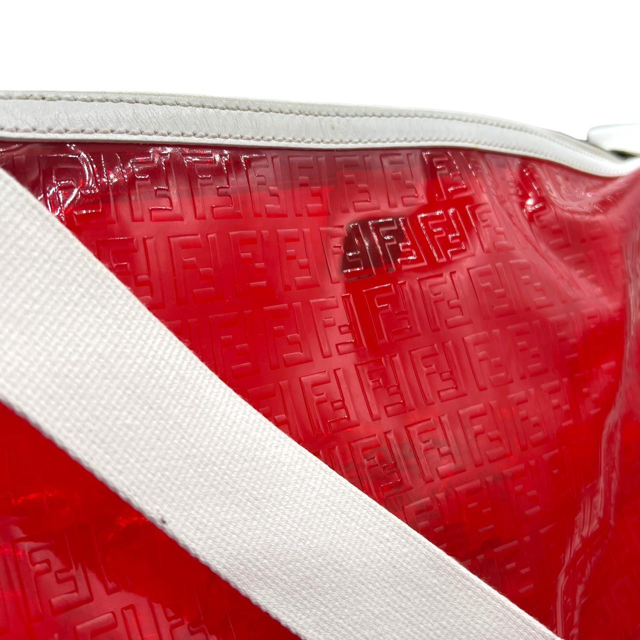 Fendi Red See-Through Vinyl Zucca Logo Embossed Crossbody Satchel Bag