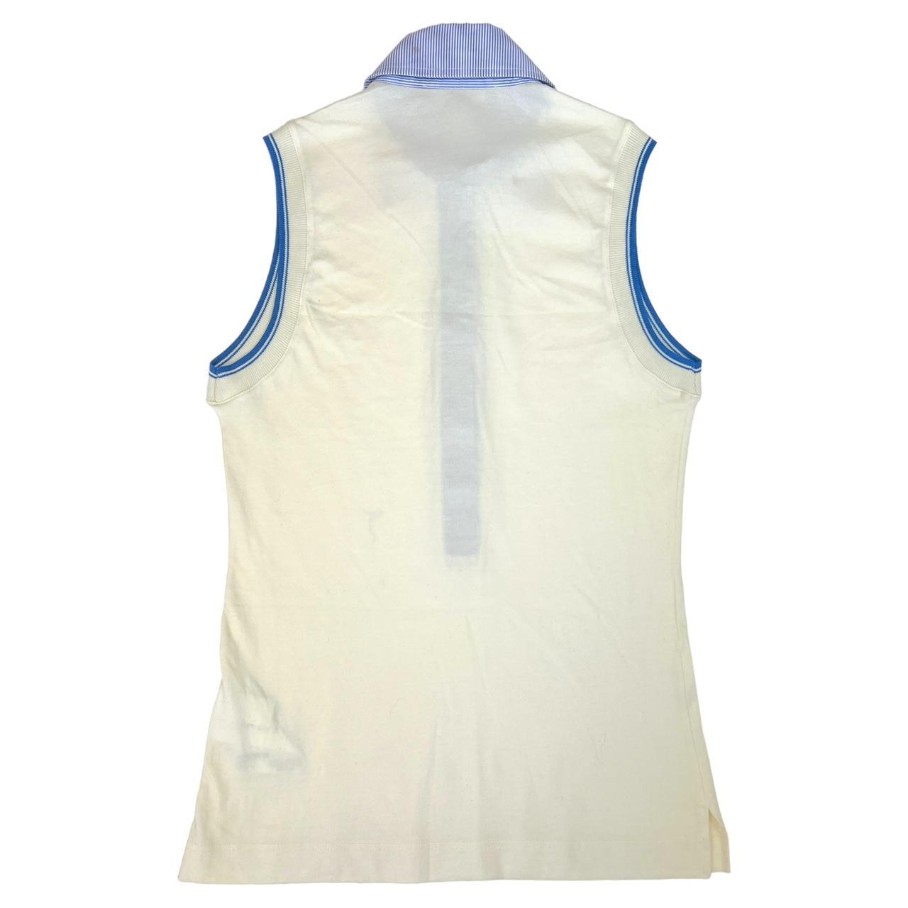Dolce & Gabbana Cream and Blue Stripe Collared Sleeveless Top - Outfit Repeater