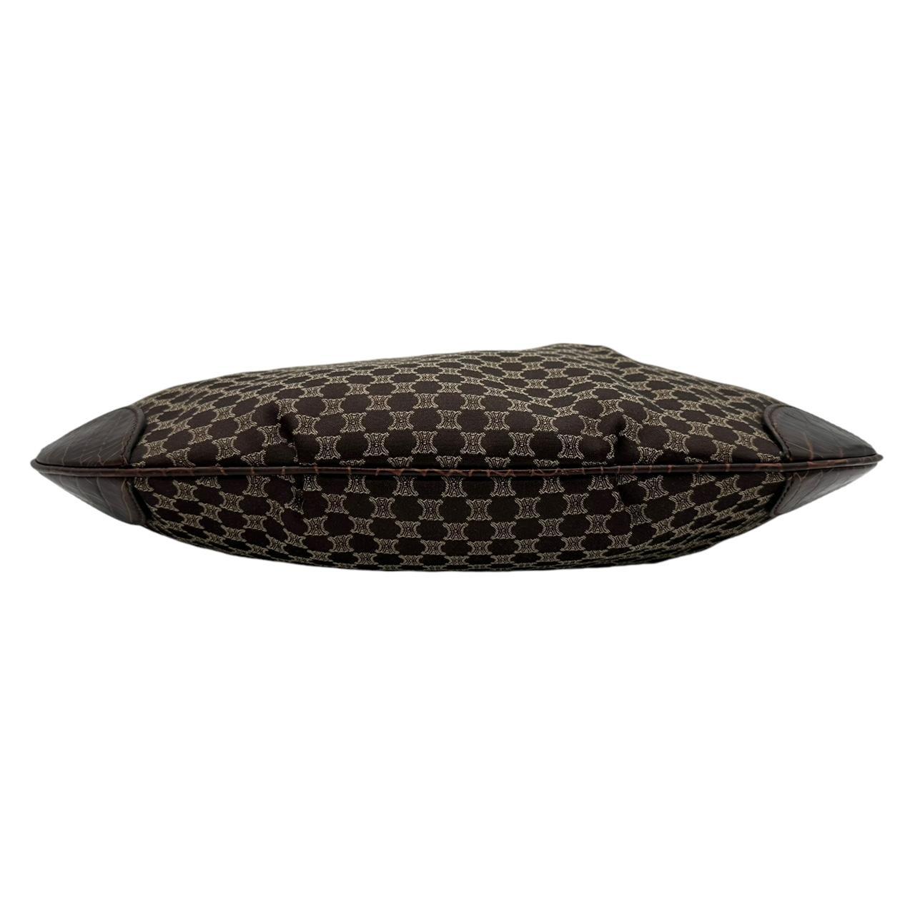 Celine Crescent Shoulder Bag Brown Croc Trim Monogram