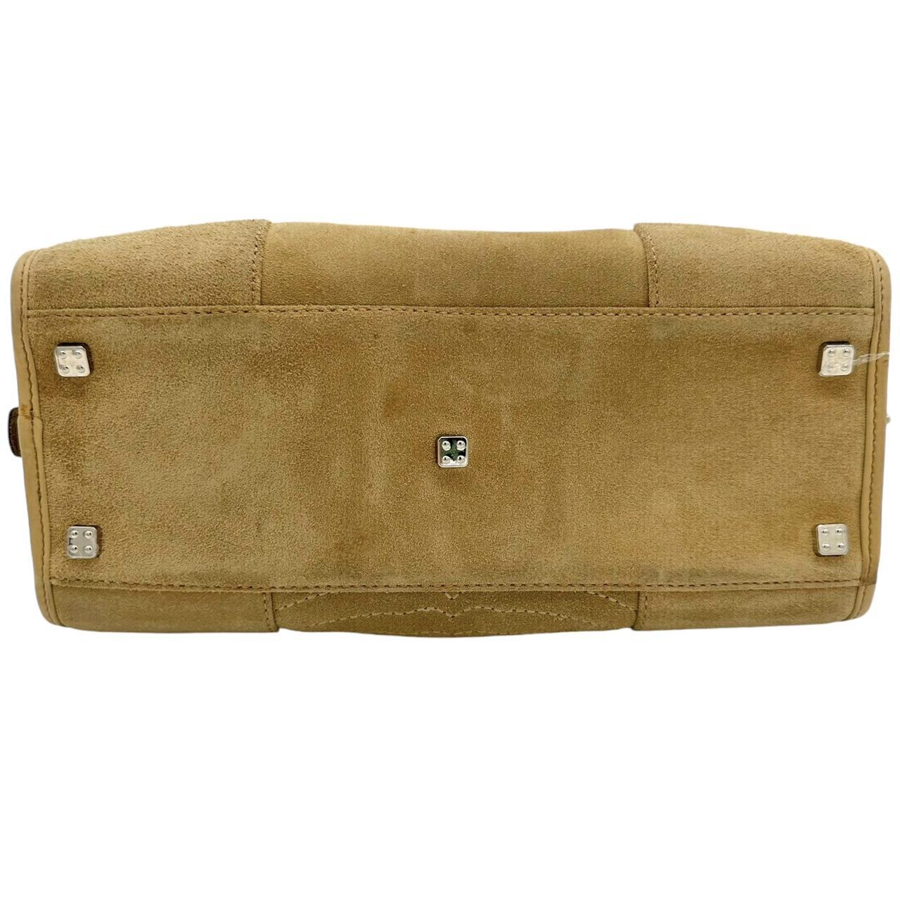 Loewe Suede Amazona Shoulder Bag Tan with Logo Embroidery