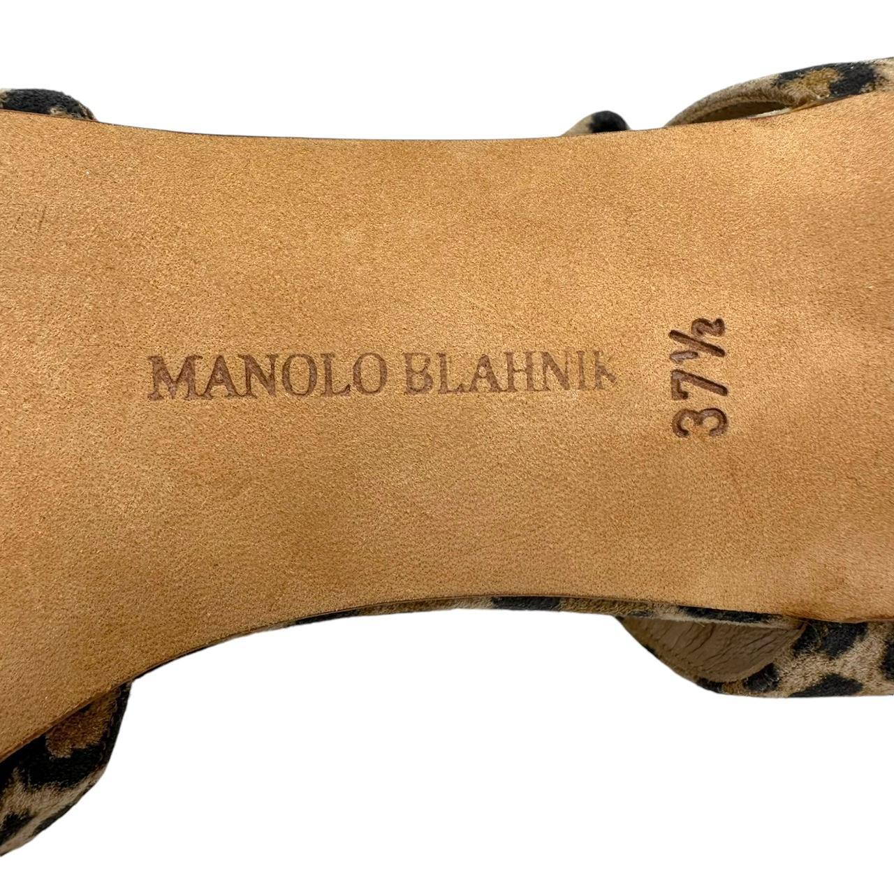 Manolo Blahnik Leopard Print Suede Heeled Sandals