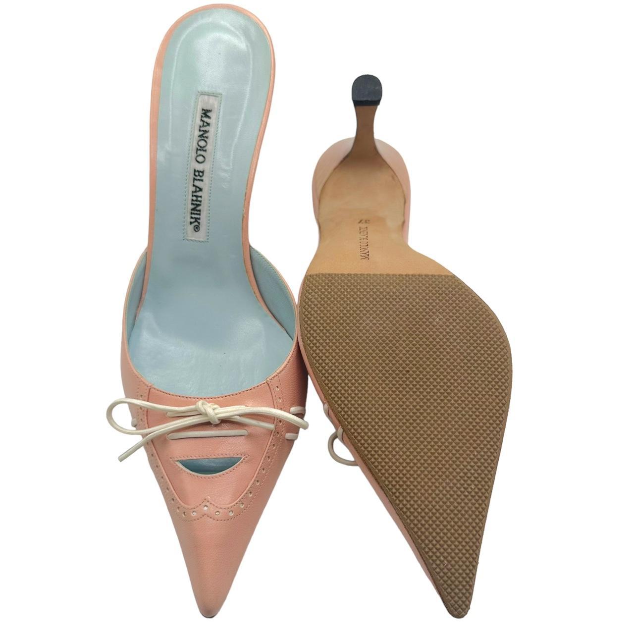 Manolo Blahnik Pink Leather Heeled Pointed Toe Mules