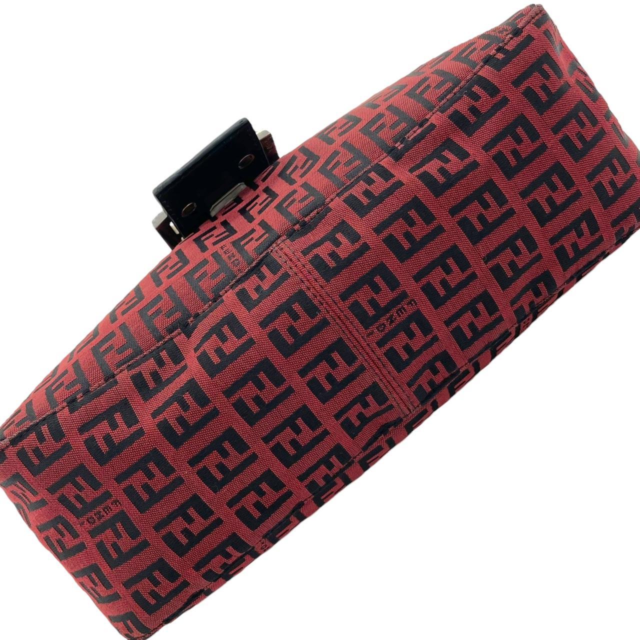 Fendi Fold-Over Baguette Shoulder Bag Red Black Zucca