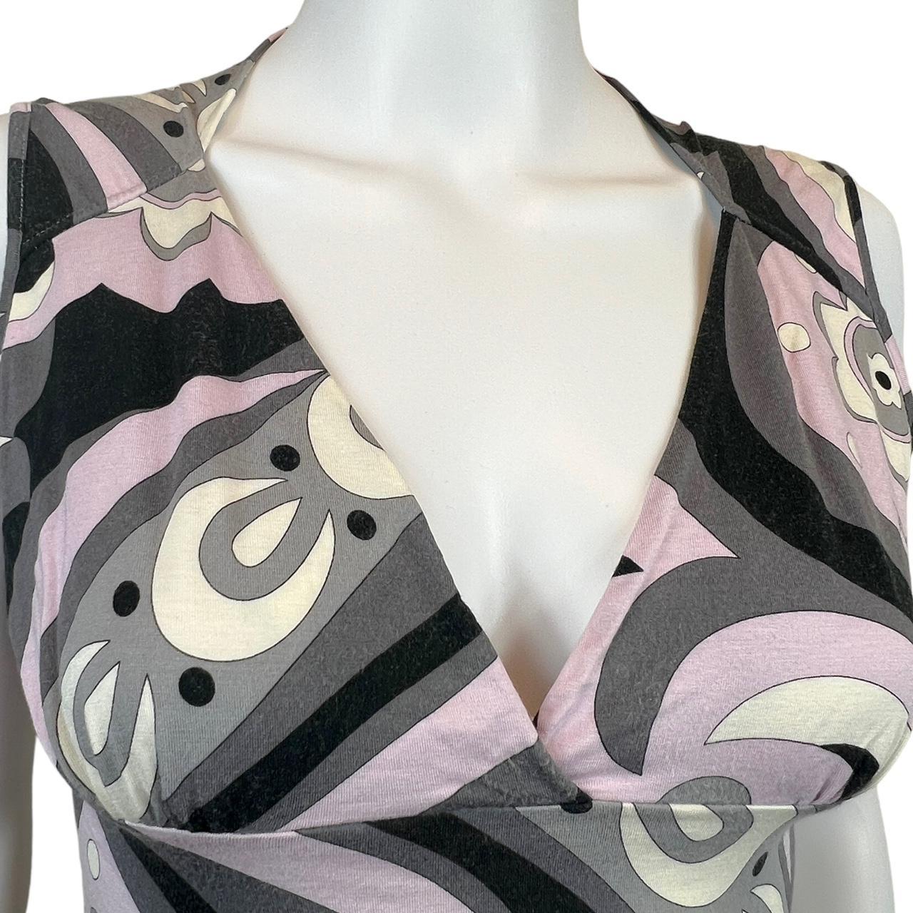 Emilio Pucci Black and Purple Printed V-Neck Tank Top