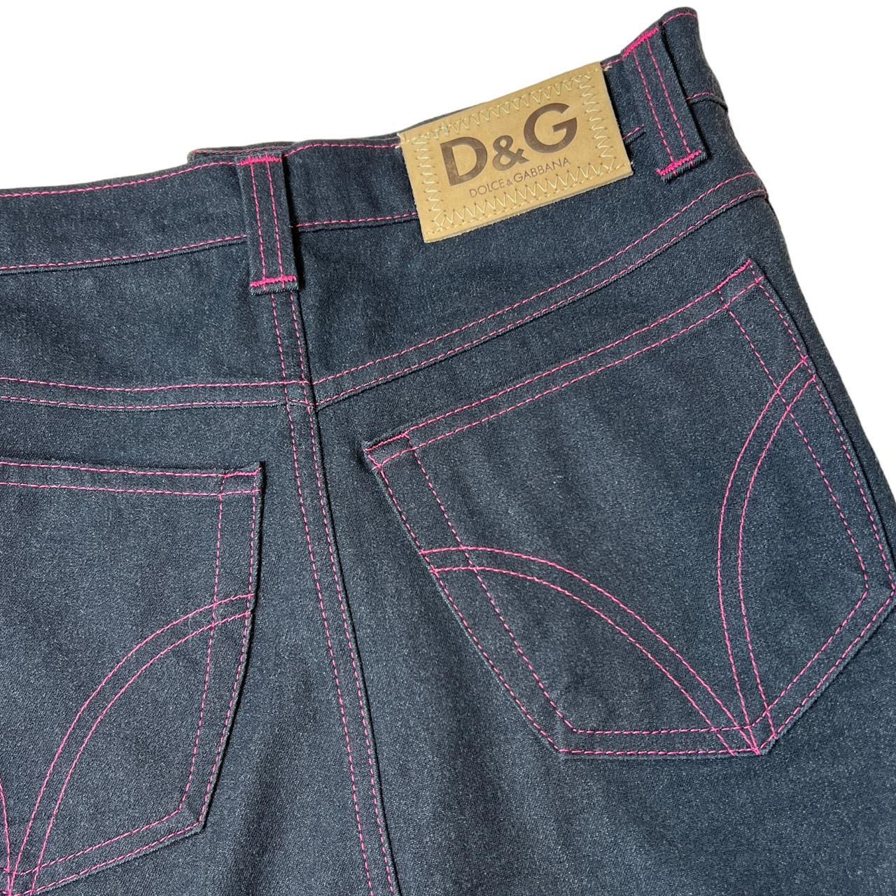 Dolce & Gabbana Dark Wash Denim Midi Length Skirt with Hot Pink Stitching - Outfit Repeater