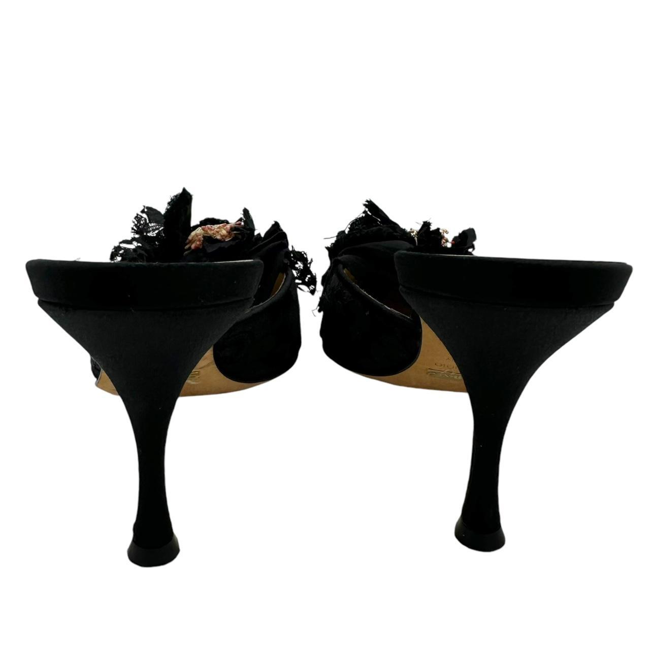 Dolce & Gabbana Black Flower Applique Heeled Mules - Outfit Repeater