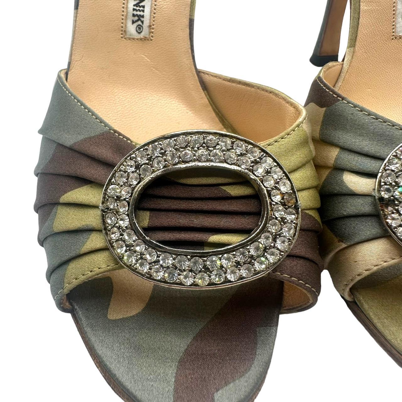 Manolo Blahnik D'Orsay Heels Camouflage Silk Crystal Embellished