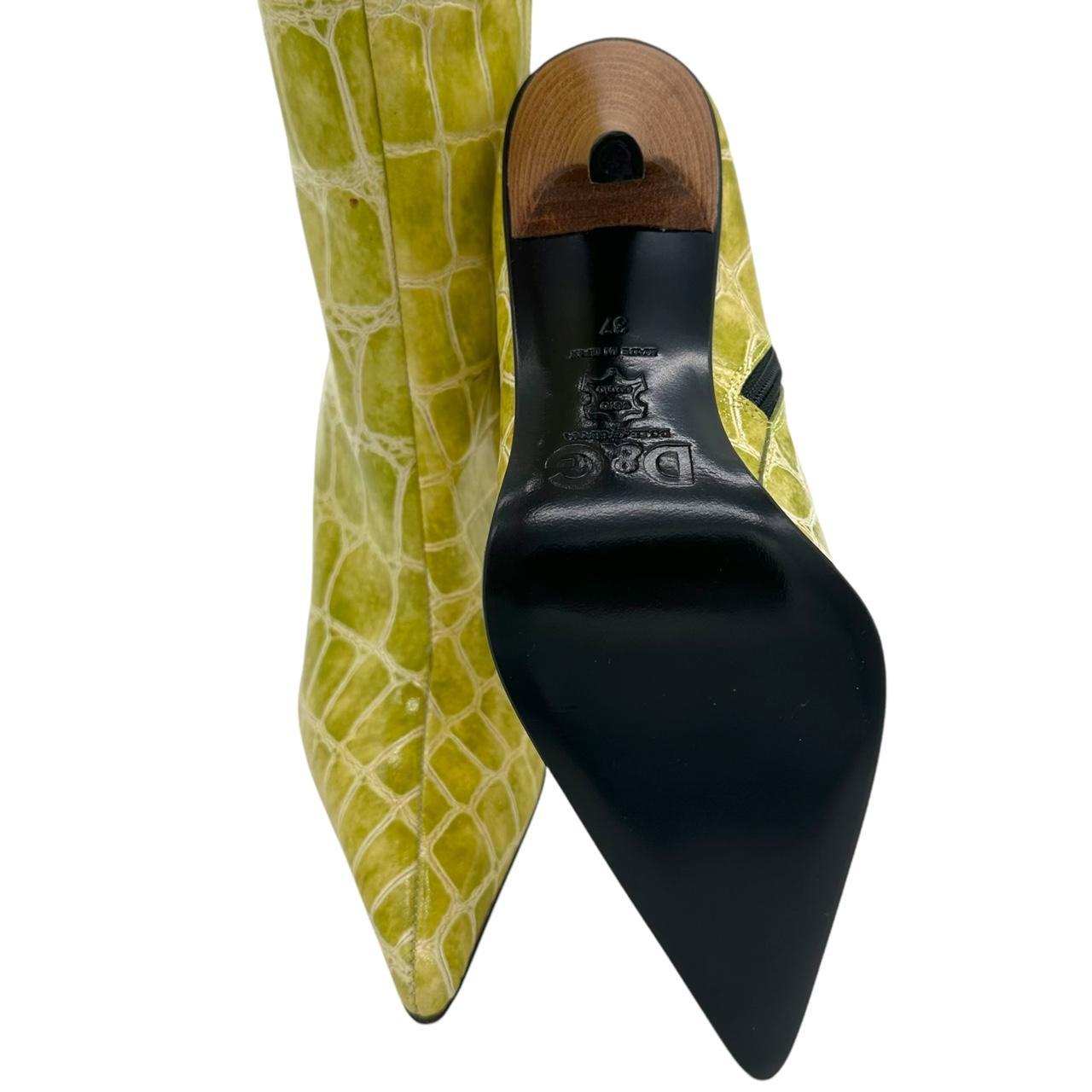 Dolce & Gabbana Green Croc Embossed Heeled Knee-High Boots