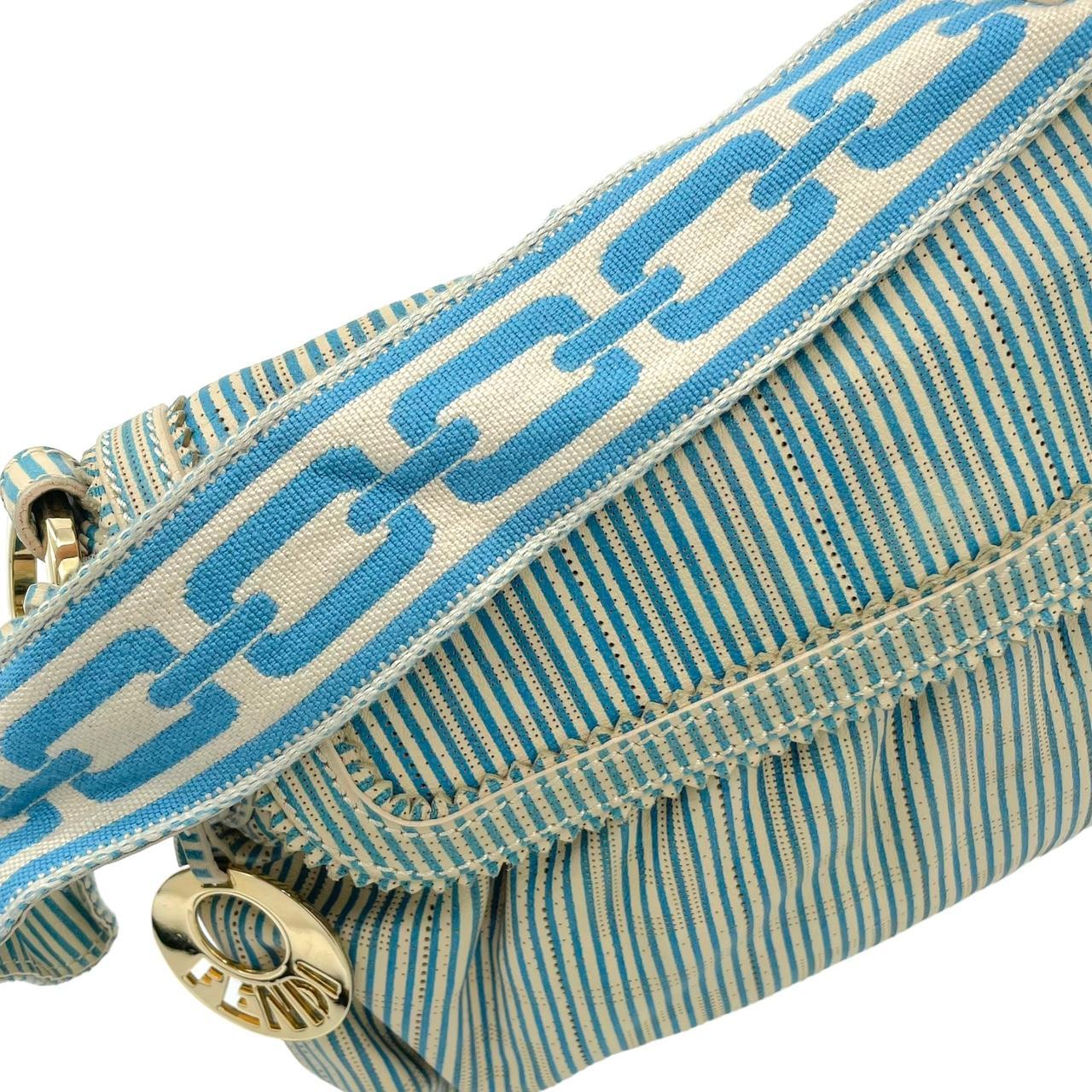 Fendi Blue White Striped Leather Shoulder Bag
