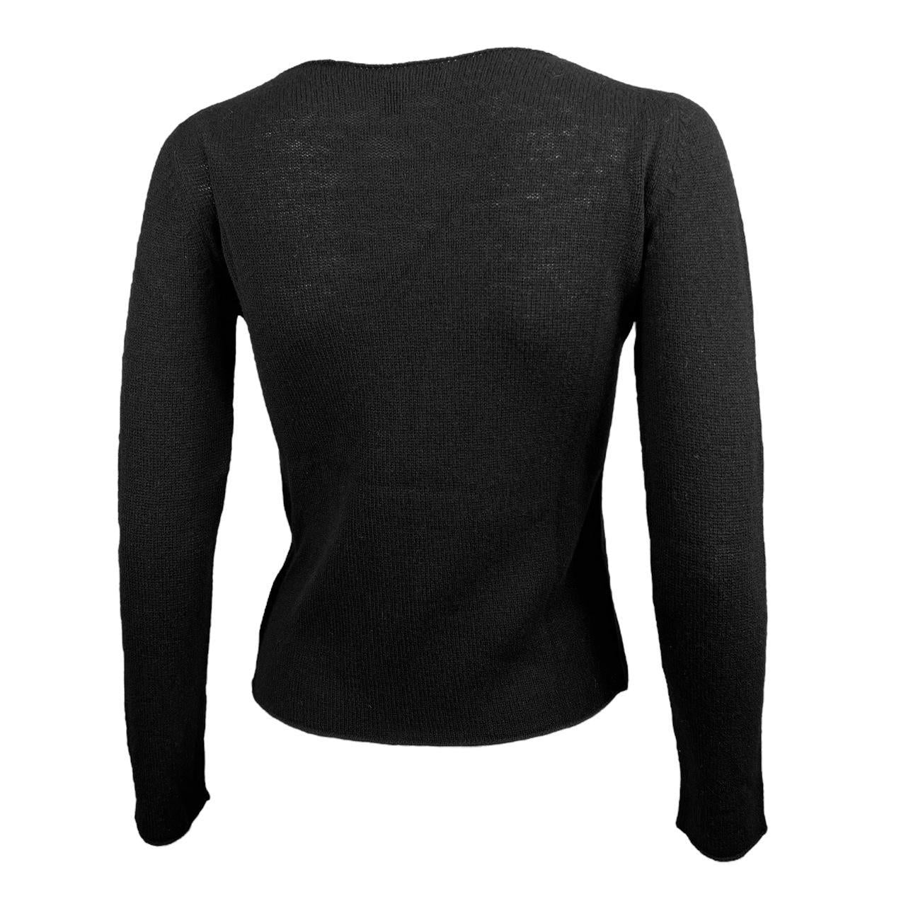 Gucci By Tom Ford Black Cashmere Open Front Cardigan Top with Ribbon