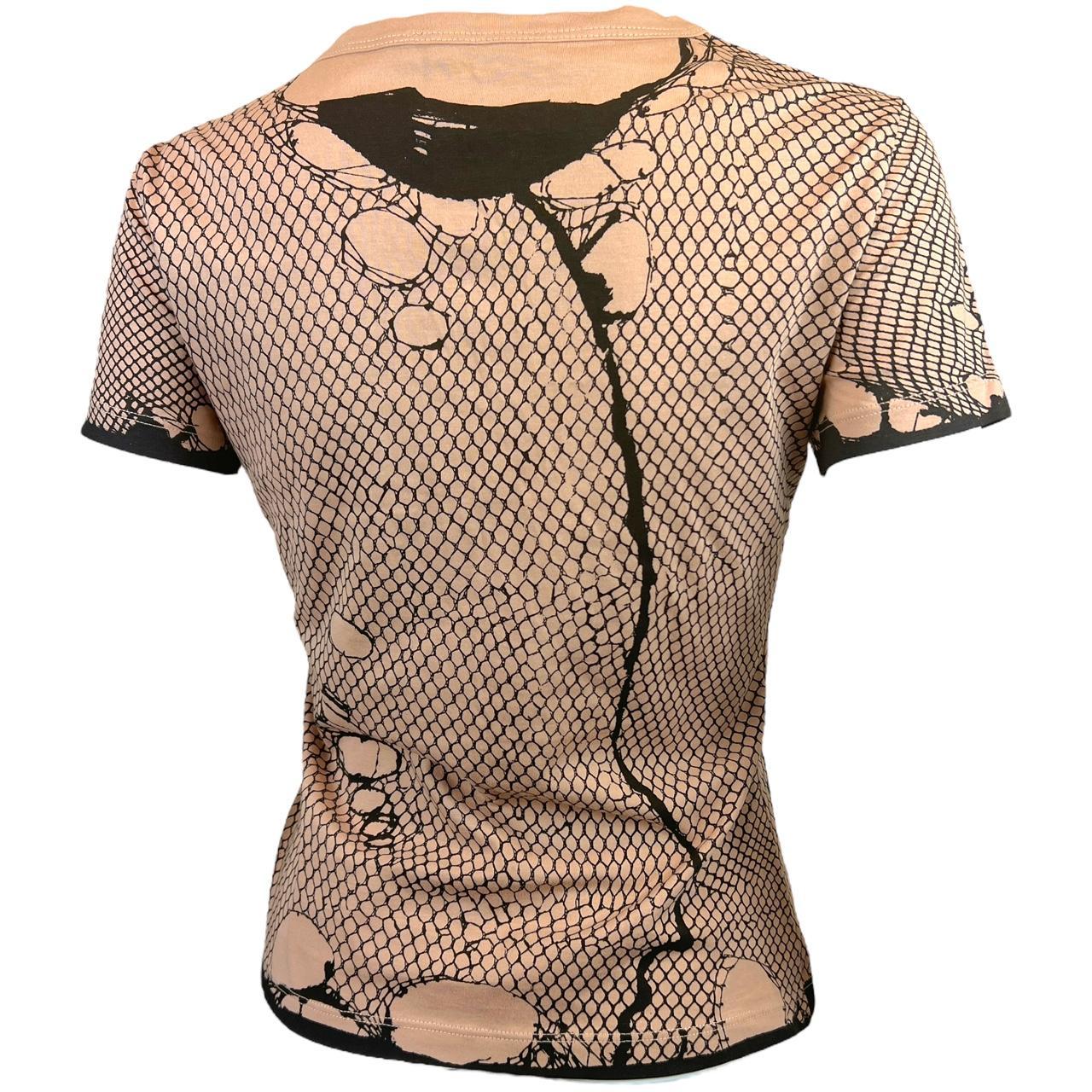 Christian Dior By John Galliano S/S 2006 Pink and Black Fishnet Logo T-Shirt