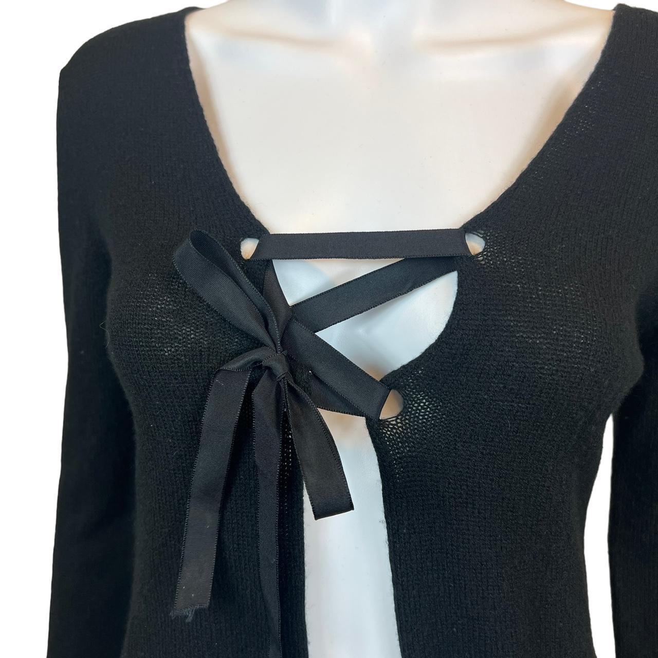 Gucci By Tom Ford Black Cashmere Knit Open Front Cardigan Top with Ribbon