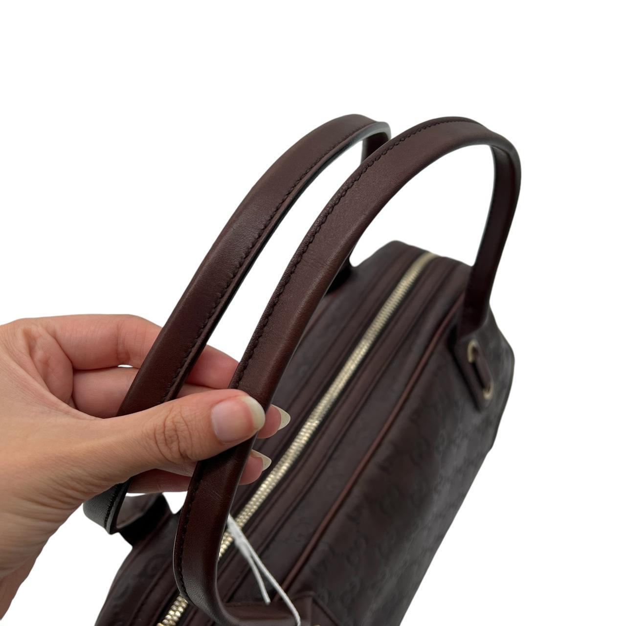 Gucci Brown Leather Boston Bag with Embossed Monogram