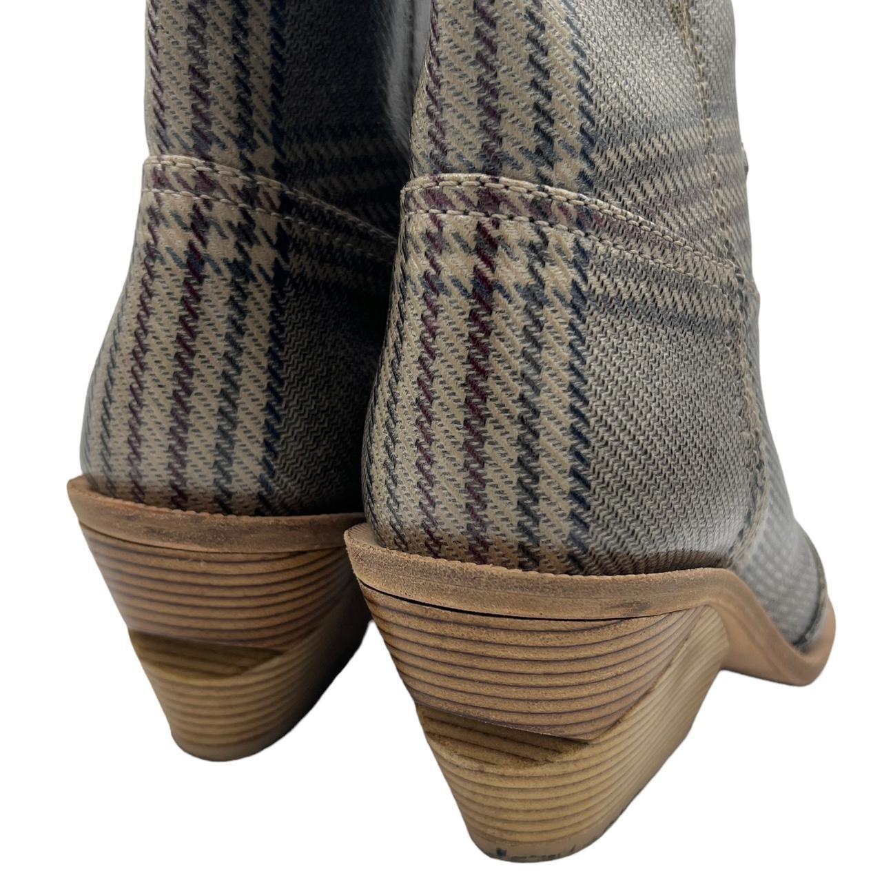 Fendi Cowboy Boots Gray Plaid Print Wedge Heel Size 37