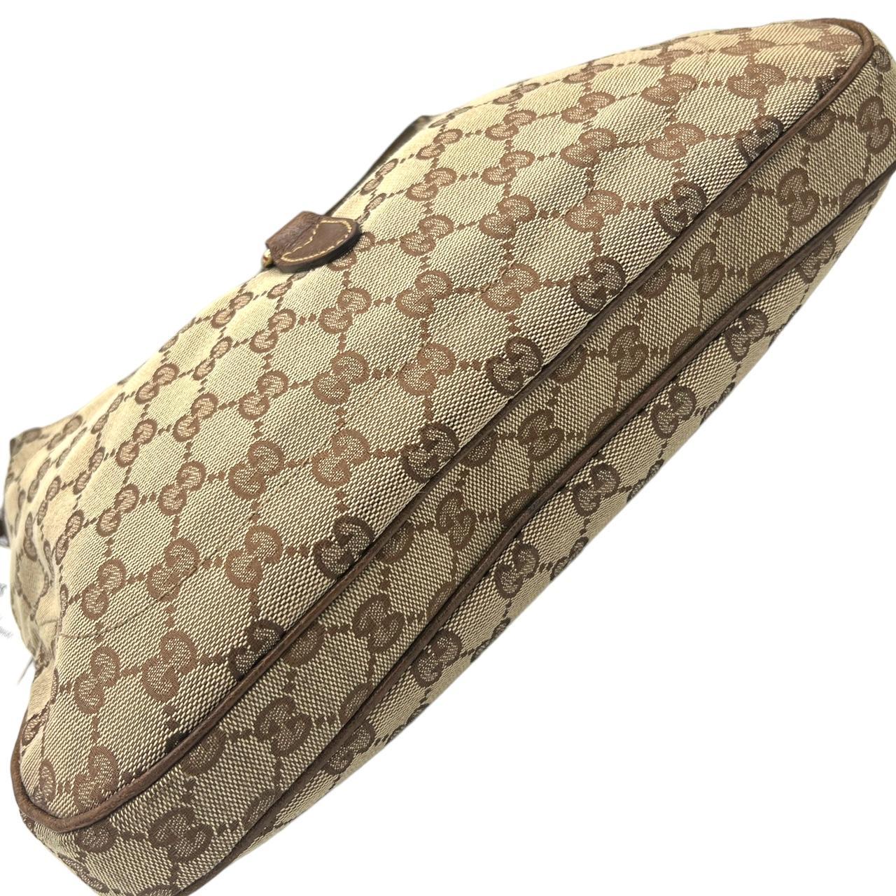 Gucci Brown Leather Tan Monogram Canvas Jackie Shoulder Bag