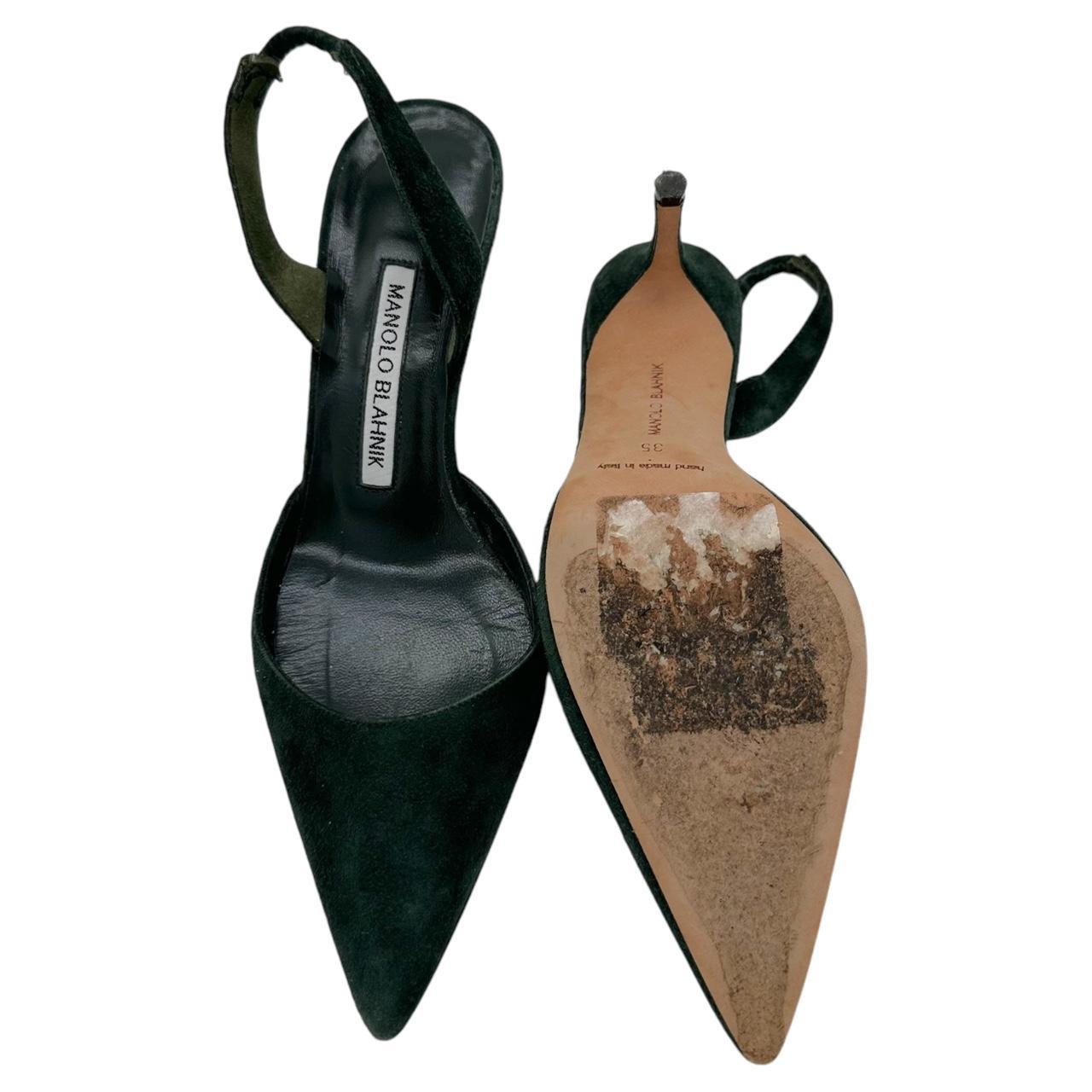 Manolo Blahnik Forest Green Suede Slingback Heels
