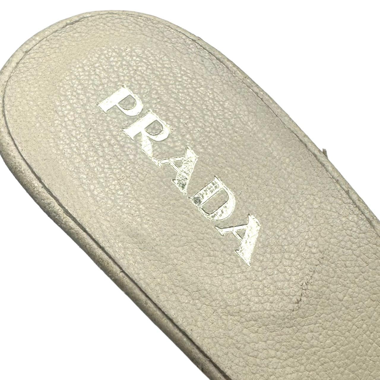 Prada White Leather Kitten Heel Sandals