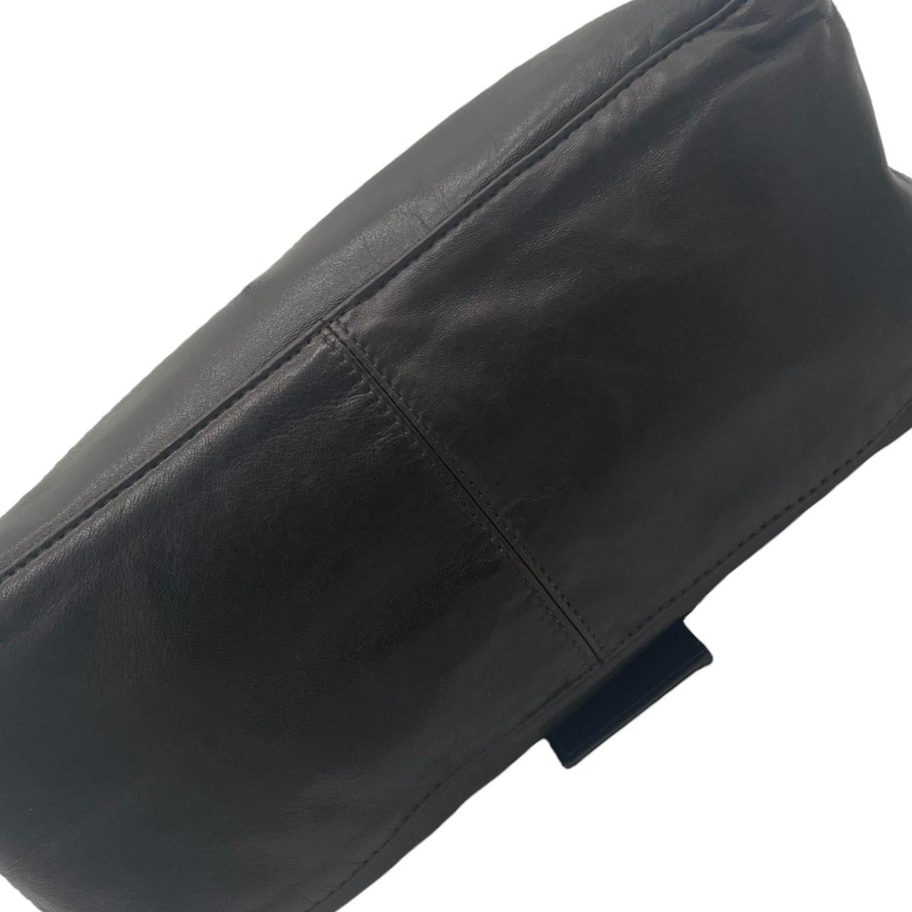 Fendi Black Leather Shoulder Bag With Purple Stone Detail
