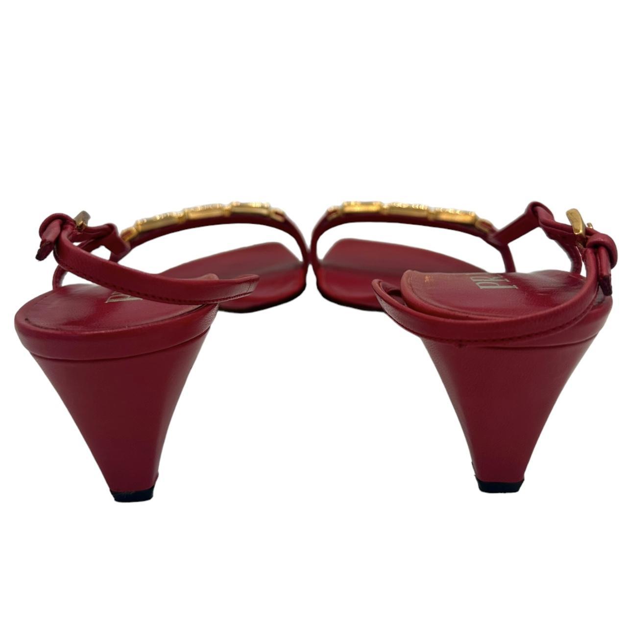 Prada Red Gold Kitten Heel Sandals Open-Toe Leather