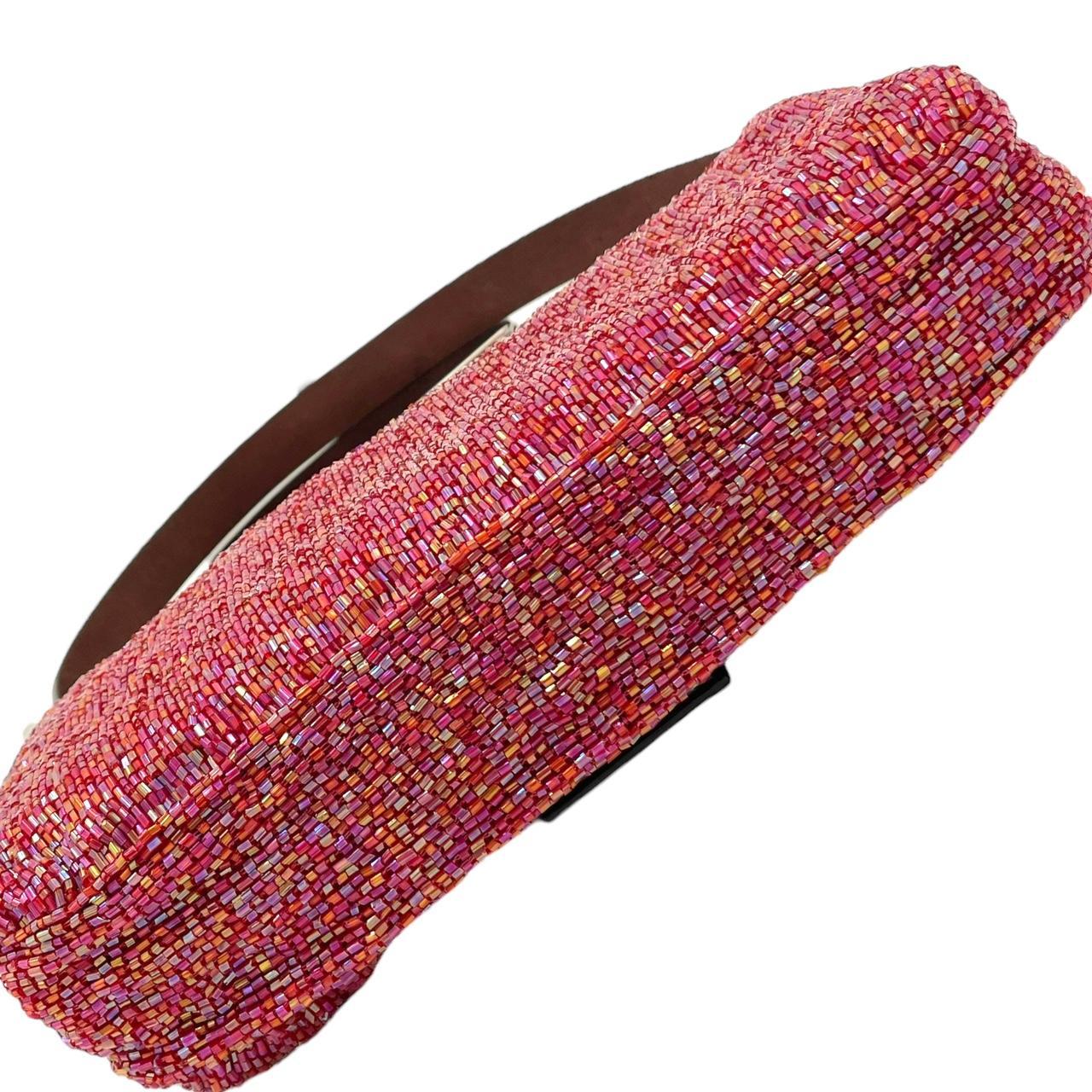 Fendi Red Multicolor Beaded Baguette Shoulder Bag