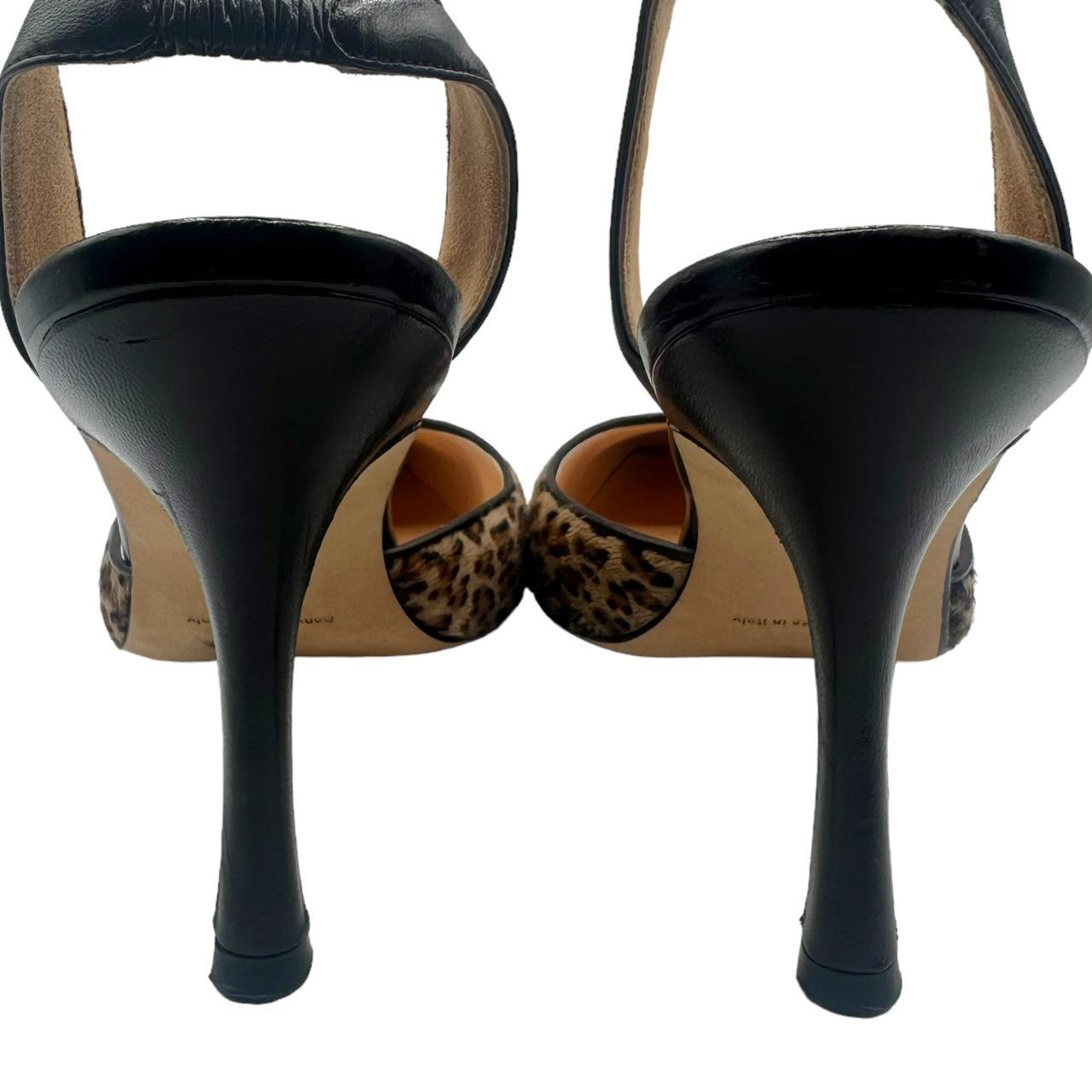 Manolo Blahnik Leopard Print Pony Hair Slingback Heels