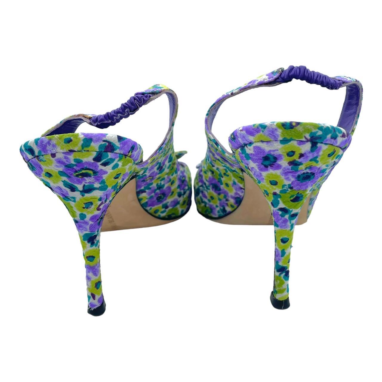 Manolo Blahnik Purple & Green Floral Slingback Heels - Outfit Repeater