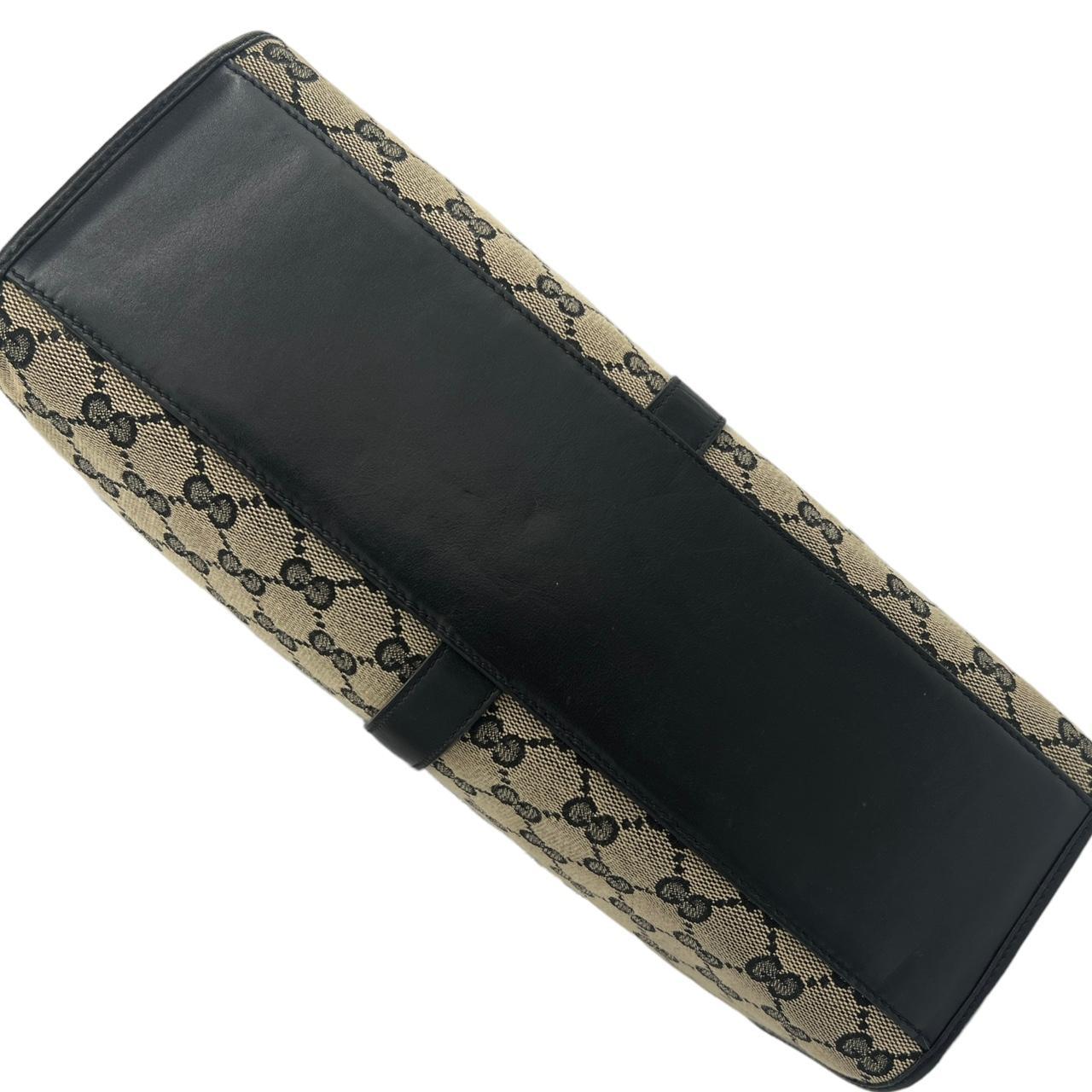Gucci Black Leather Gray Monogram Canvas Jackie Bag
