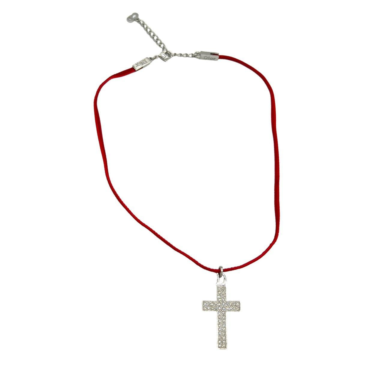 Dior by John Galliano Red Velvet Crystal Cross Choker Necklace - Outfit Repeater