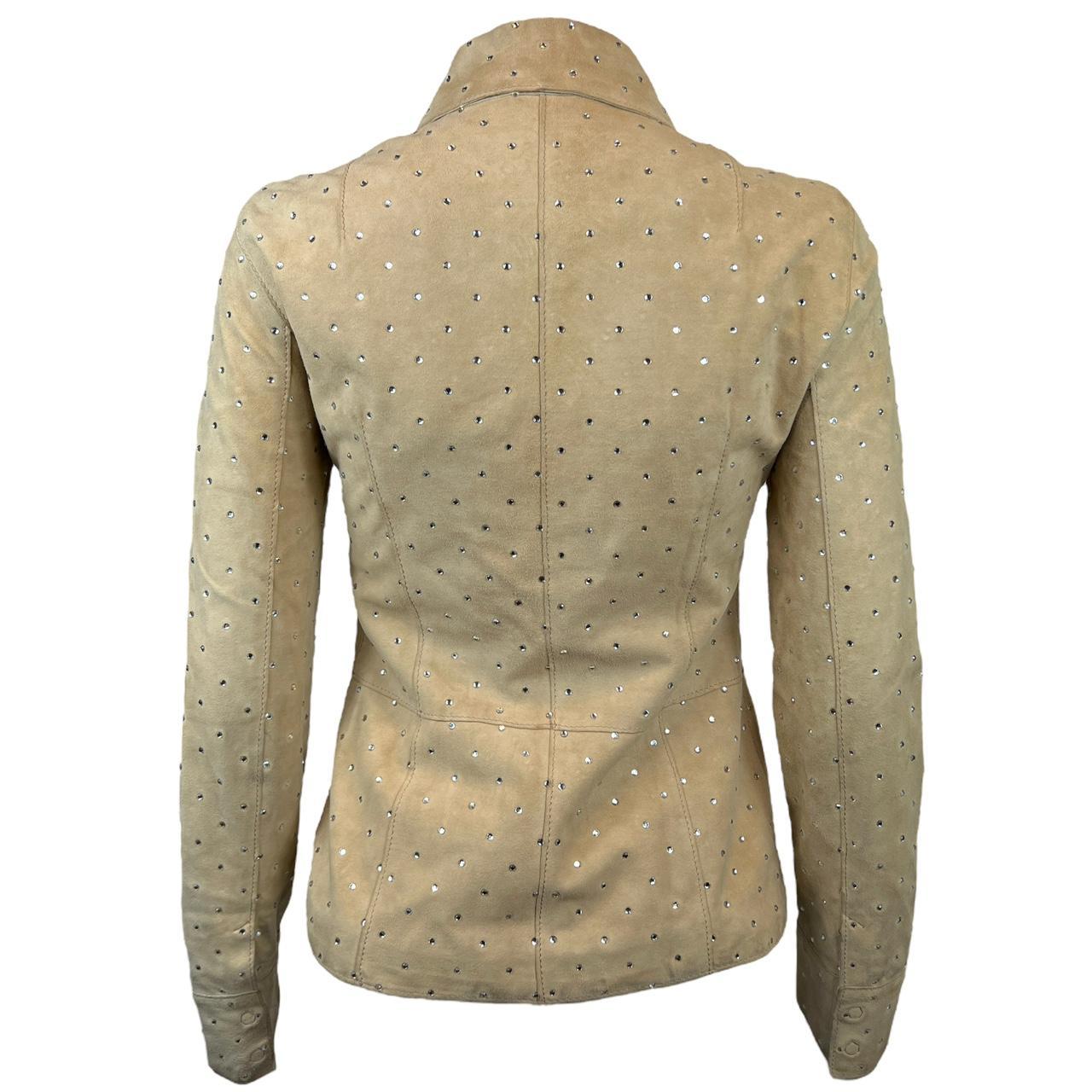 Dolce & Gabbana Tan Suede Collared Jacket with Crystal Embellishments