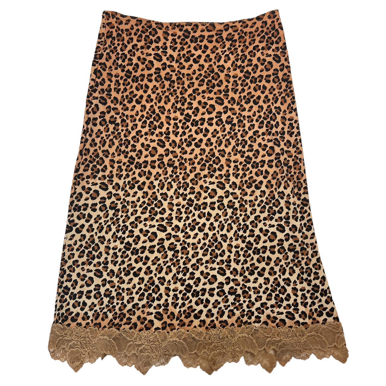 Morgan De Toi Leopard Print Midi Skirt Lace Trim