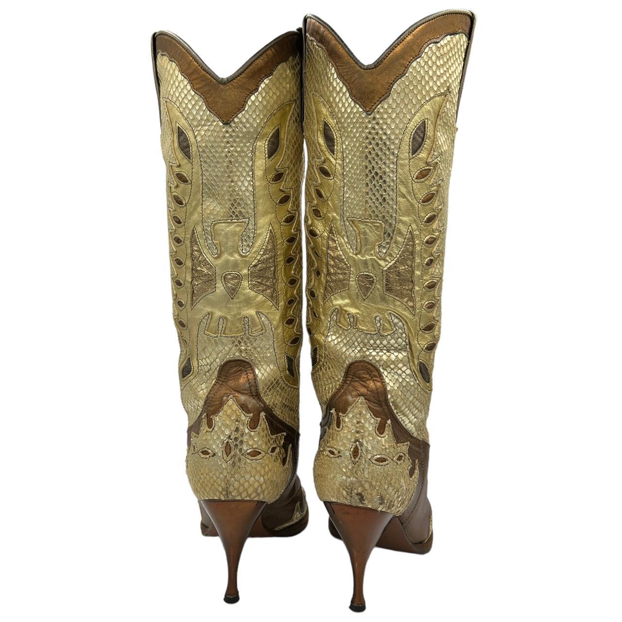 Dolce & Gabbana Metallic Snakeskin Heeled Cowboy Boots
