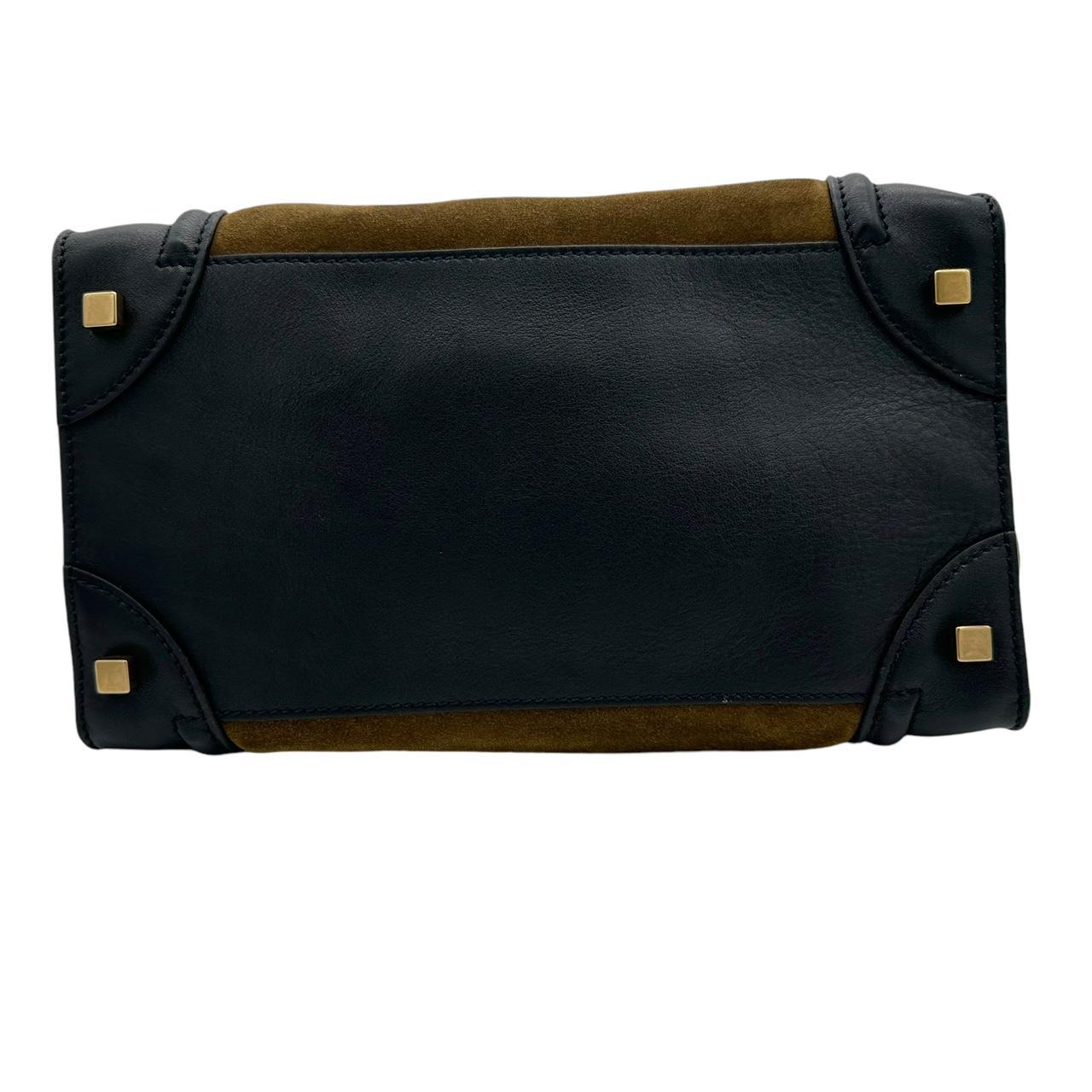 Celiné Brown Suede & Black Leather Luggage Tote Bag - Outfit Repeater