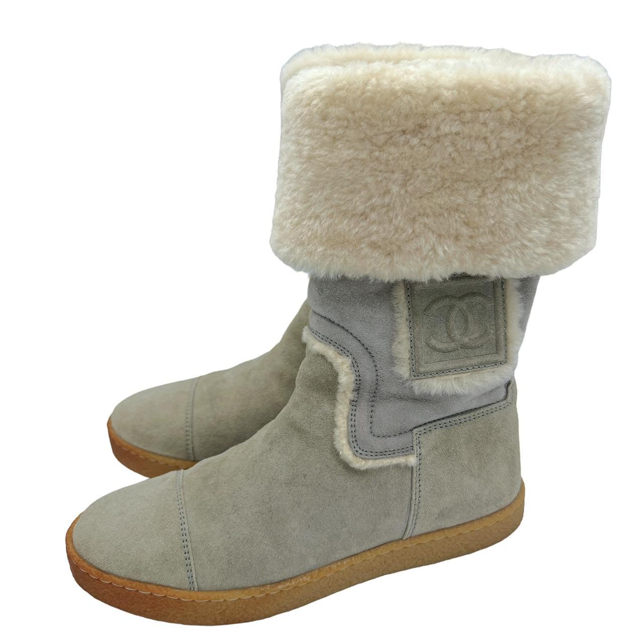 Chanel Gray Shearling Ugg Style Boots