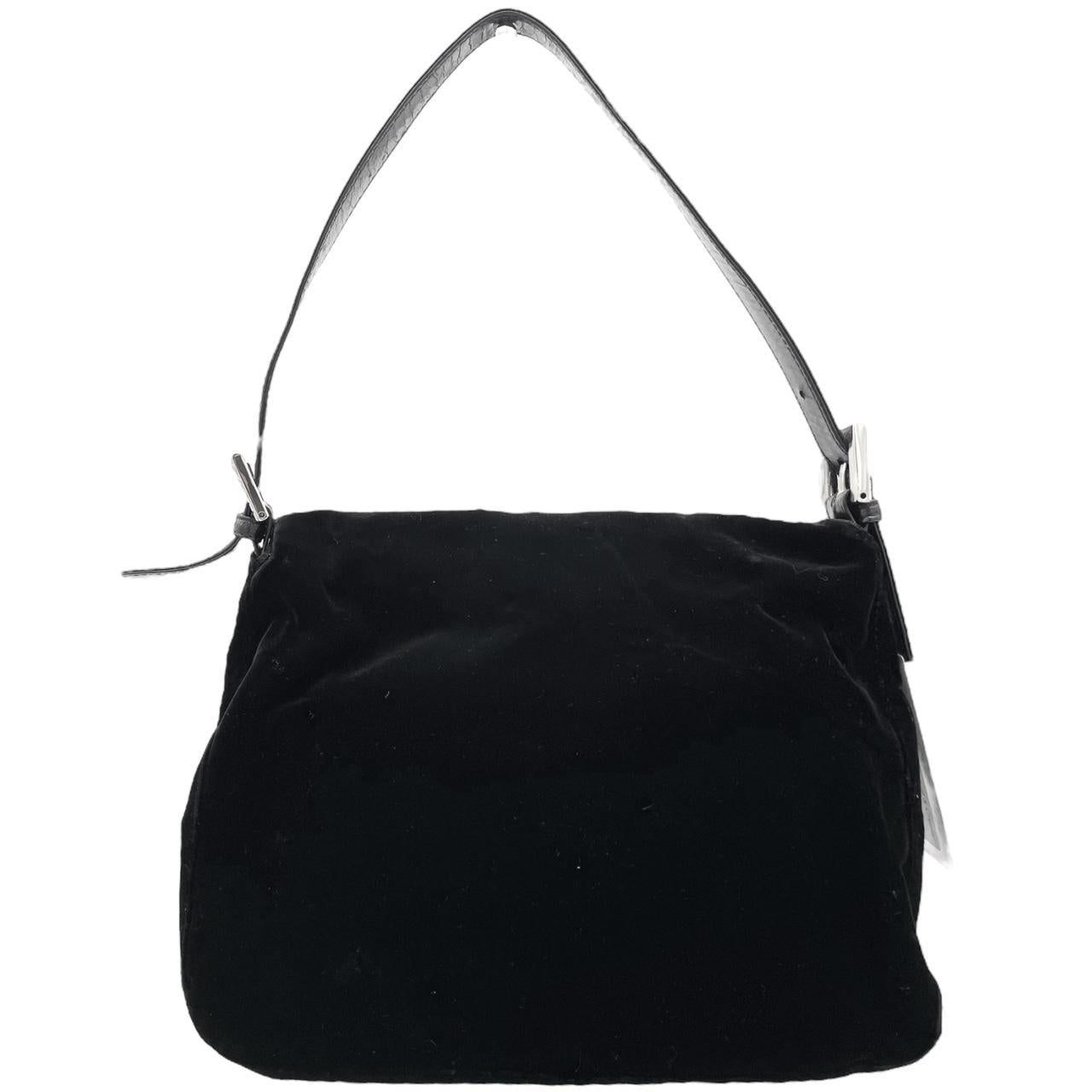 Fendi Black Velvet & Crystal Mama Baguette Shoulder Bag