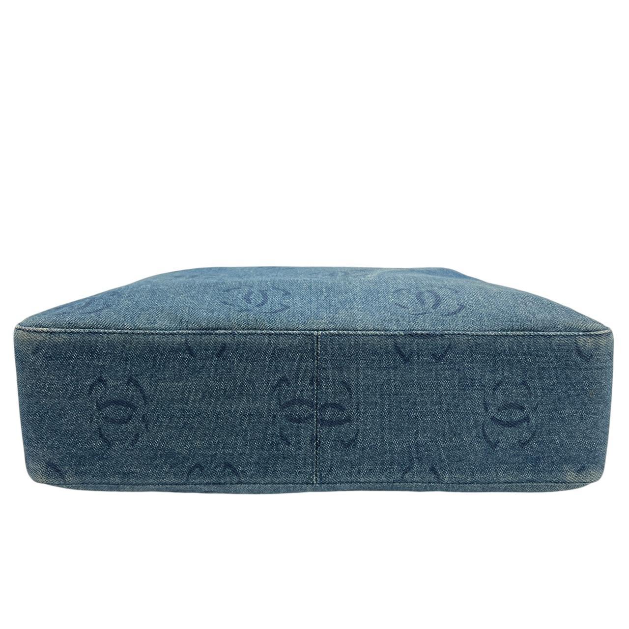 Chanel Blue Denim Hobo Shoulder Bag With Logo Print