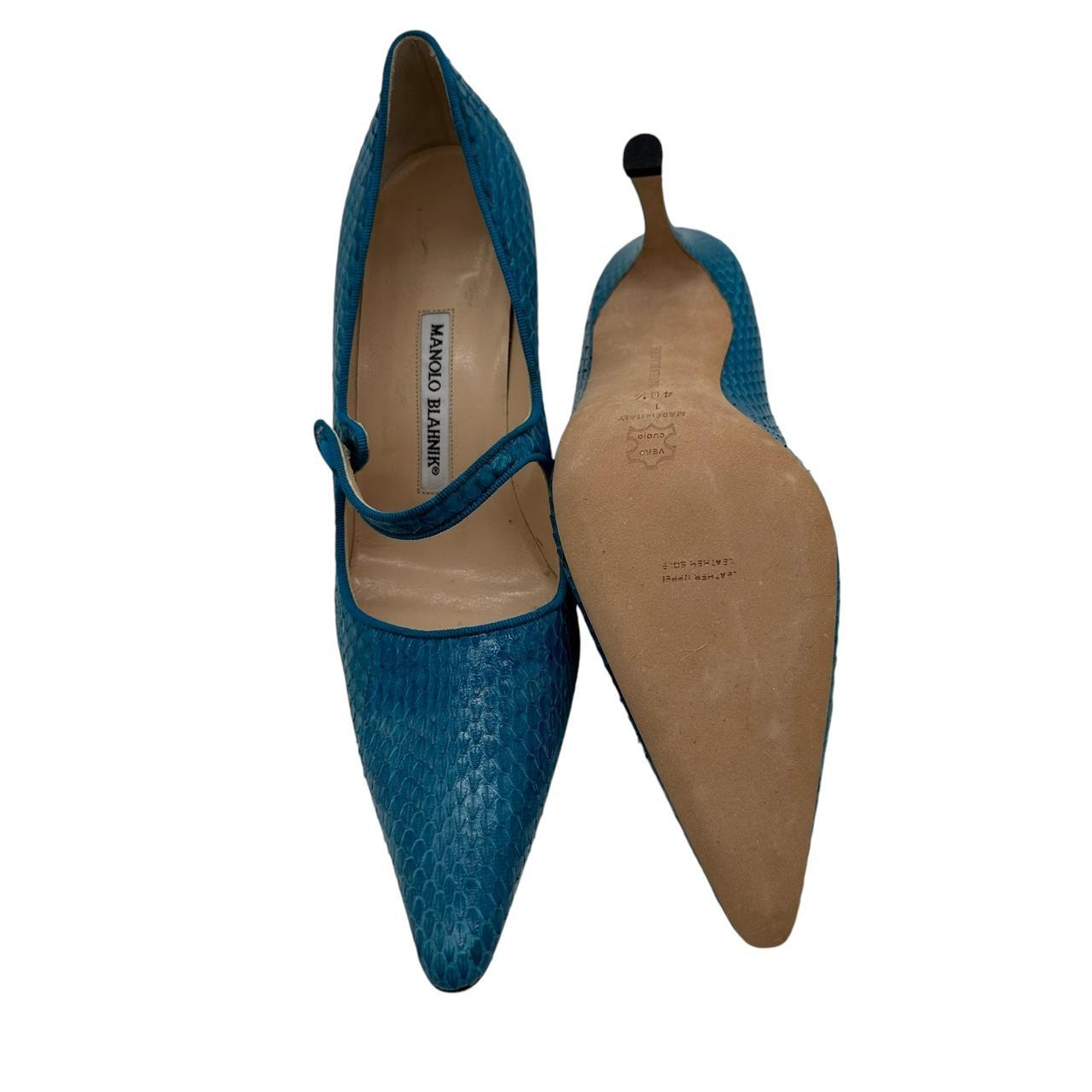 Manolo Blahnik Blue Python Mary Jane Heels Size 40