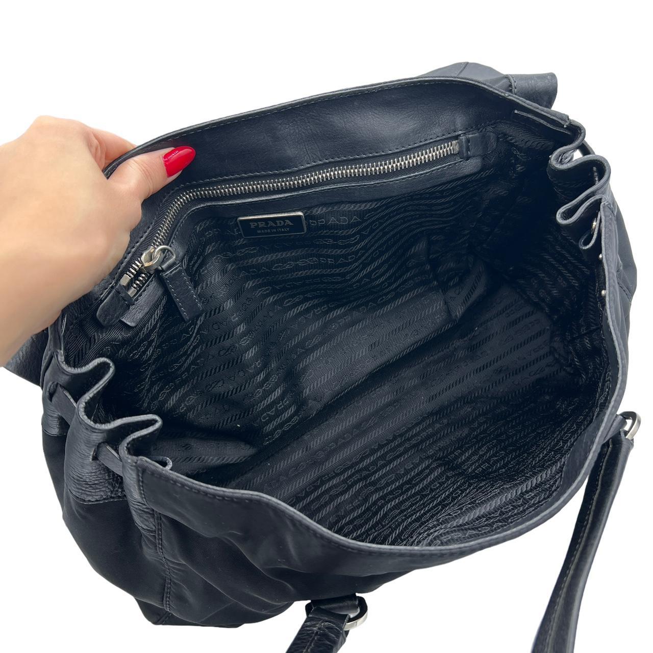 Prada Black Nylon Leather Buckled Shoulder Bag