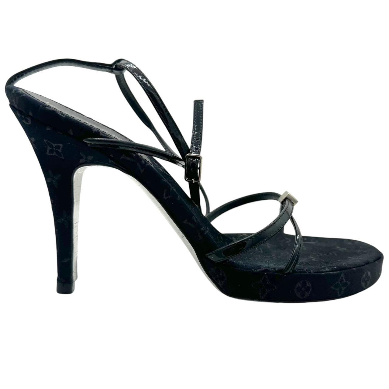 Louis Vuitton Black Monogram Strappy Sandal Heels - Outfit Repeater