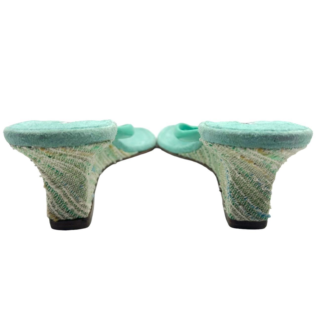 Manolo Blahnik Teal Suede Wedge Kitten Heel Flip Flops