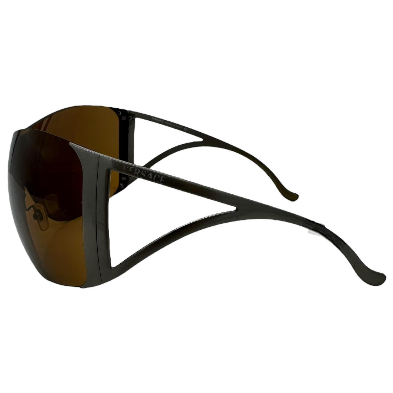 Versace Brown Oversized Wrap Sunglasses