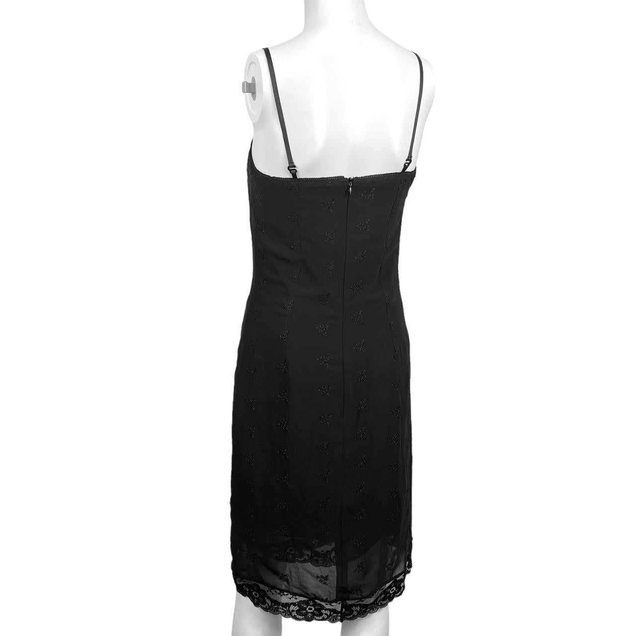 Dolce & Gabbana Black Embroidered Slip Dress with Lace Trim - Outfit Repeater
