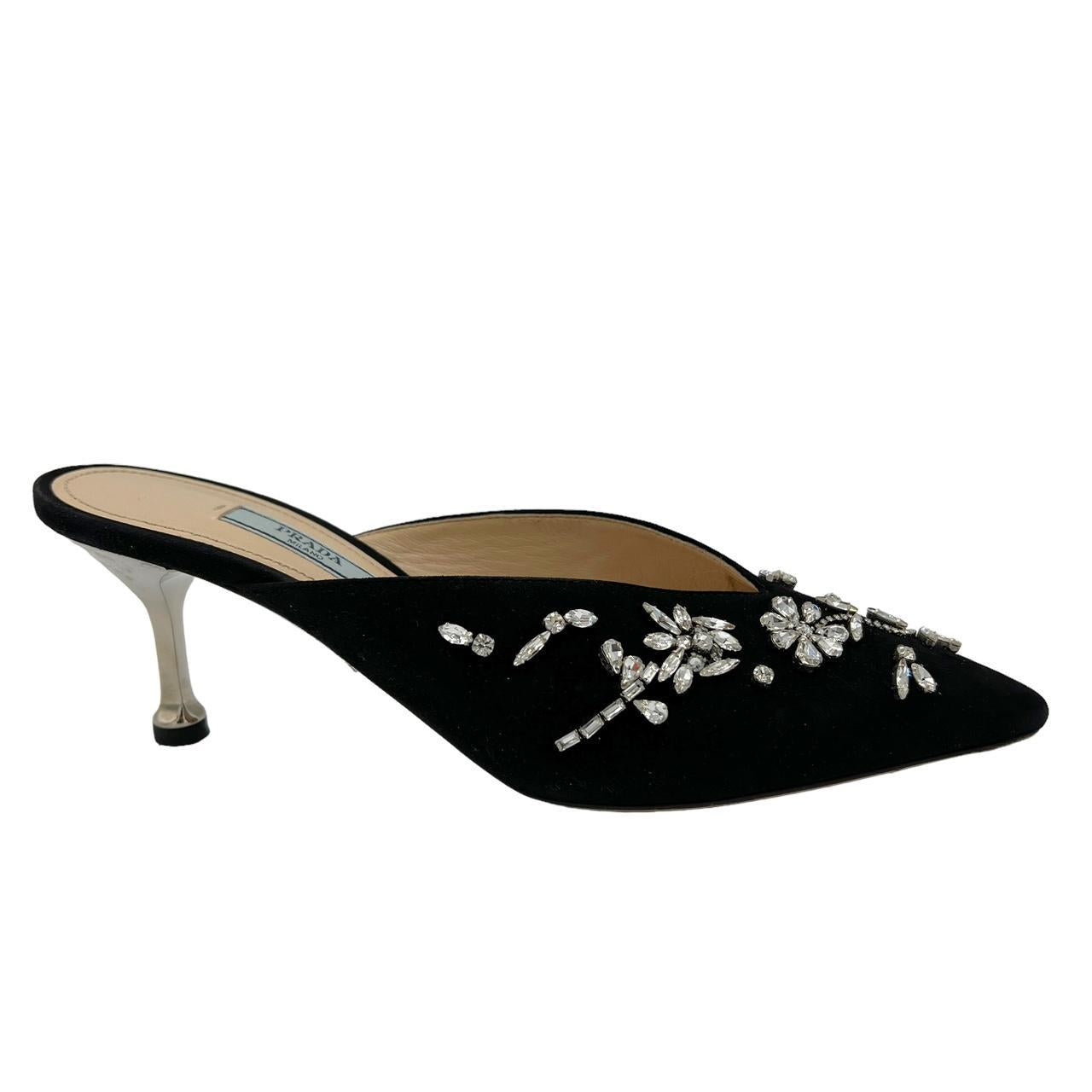 Prada Black Crystal Embellished Mule Heels
