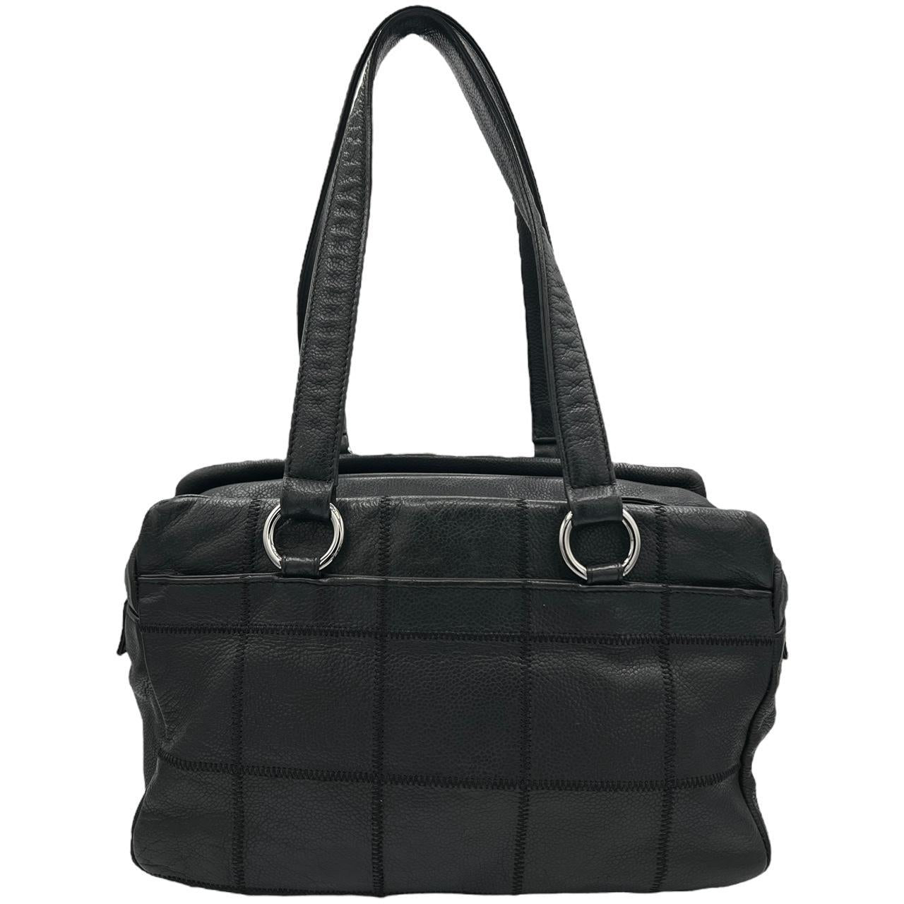 Chanel Black Leather Square Quilt Bowler Bag